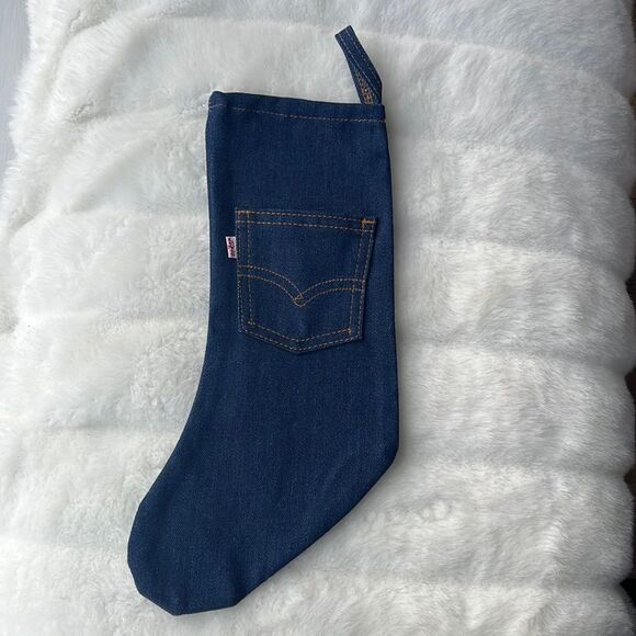 RARE Vintage 70s Levi’s Denim Jean Christmas Stocking Sock Indigo Blue USA - Picture 13 of 13